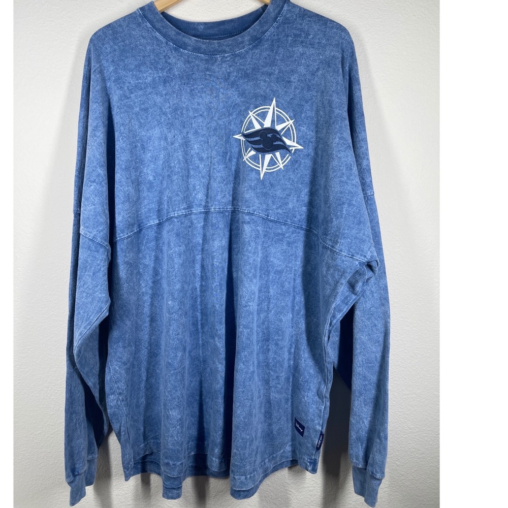Disney Cruise Line Spirit Jersey Blue Acid Wash Puffy Print XXL Long Sleeve